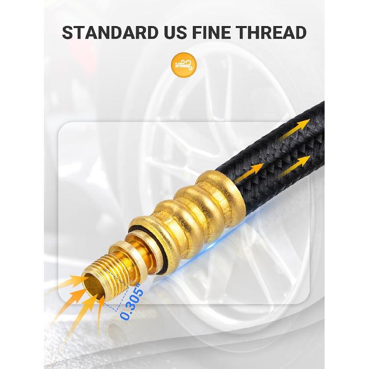 12'' Tire Inflator Extension Tube, Tire Pump Chuck Hose Adapter W/Presta Valve For Air Compressor Quick-Inflation, Clip On Air Chuck High-Pressure
