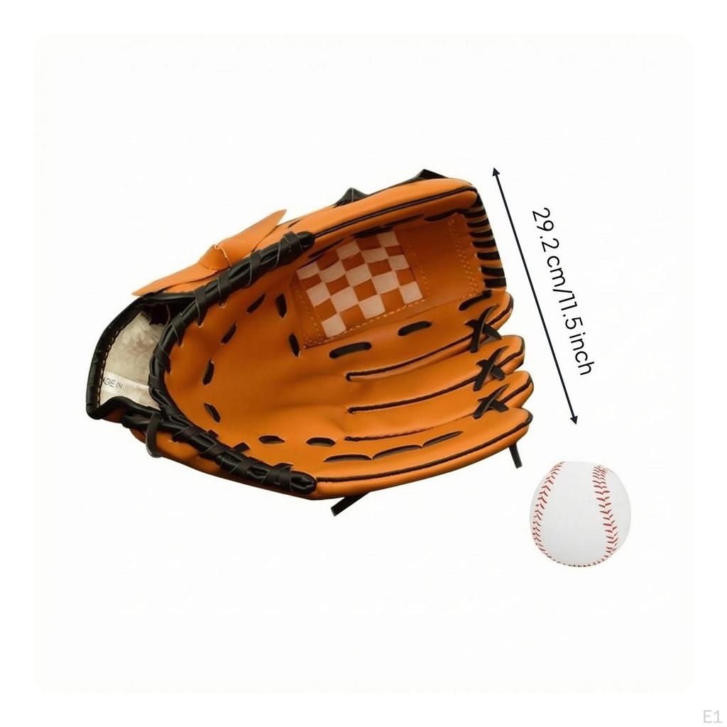 Baseball Glove PU Leather Fielding Deep Pocket Athletic Gear 10.5 Brown W Ball