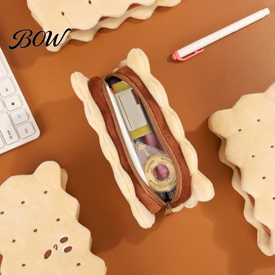 Unique Biscuit Design Pencil Pouch Cookie Shape Plush Stationery Bag, Soft Stuffed Back to School Gift for Kids Case, Large Capacity Cosmetic