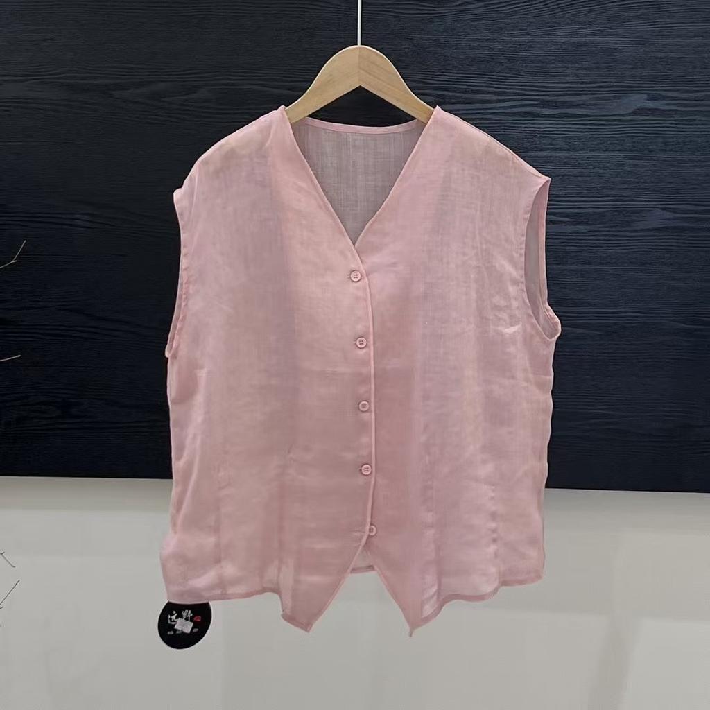 Ramie V-neck vest top women's summer new literary and retro versatile and thin fashionable simple vest top women