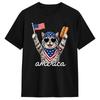 America Cat Hot Dog Lovers Patriotic USA Flag TShirt Trendy Cool T Shirts Short Sleeve Vintage Tops Summer Pure Cotton Clothing