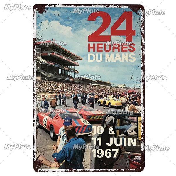 24 Heures Du Mans Metal Sign Vintage Plaque Tin Sign Wall Decor For Bar Pub Metal Crafts Retro Racing Car Poster Custom