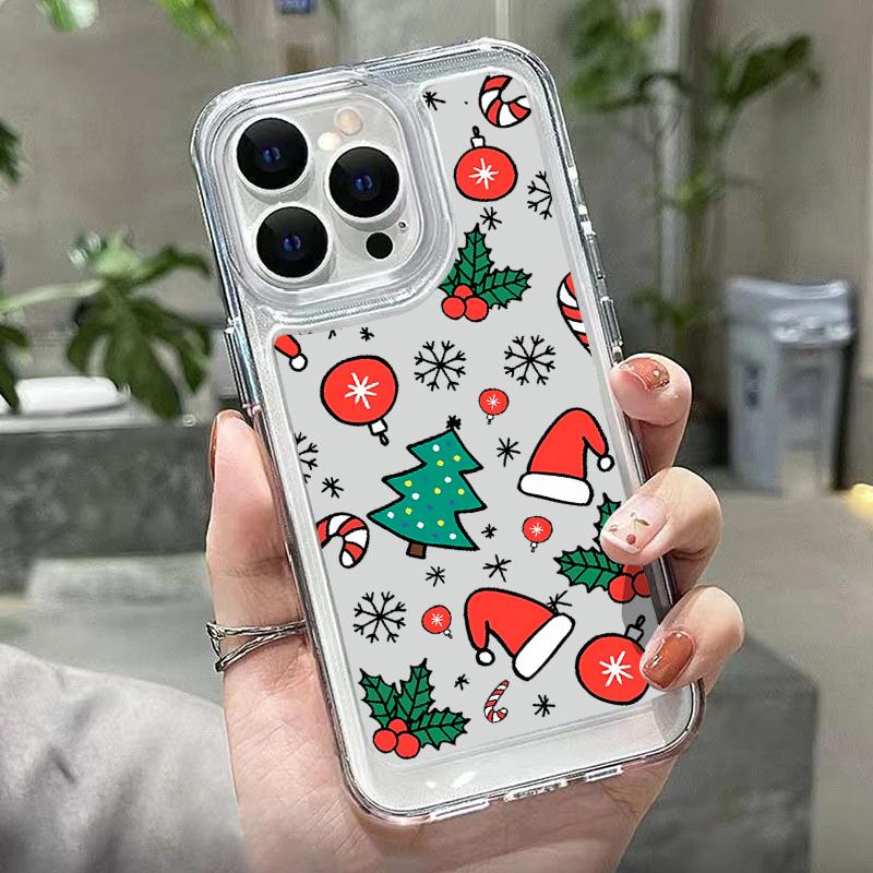 Cartoon Christmas Santa Claus Elk Pattern Case for iPhone 16 15 14 Pro Max 13 12 Mini 11 Pro Max Xr Xs Max 8 7 Shockproof Clear Soft Silicone Cover