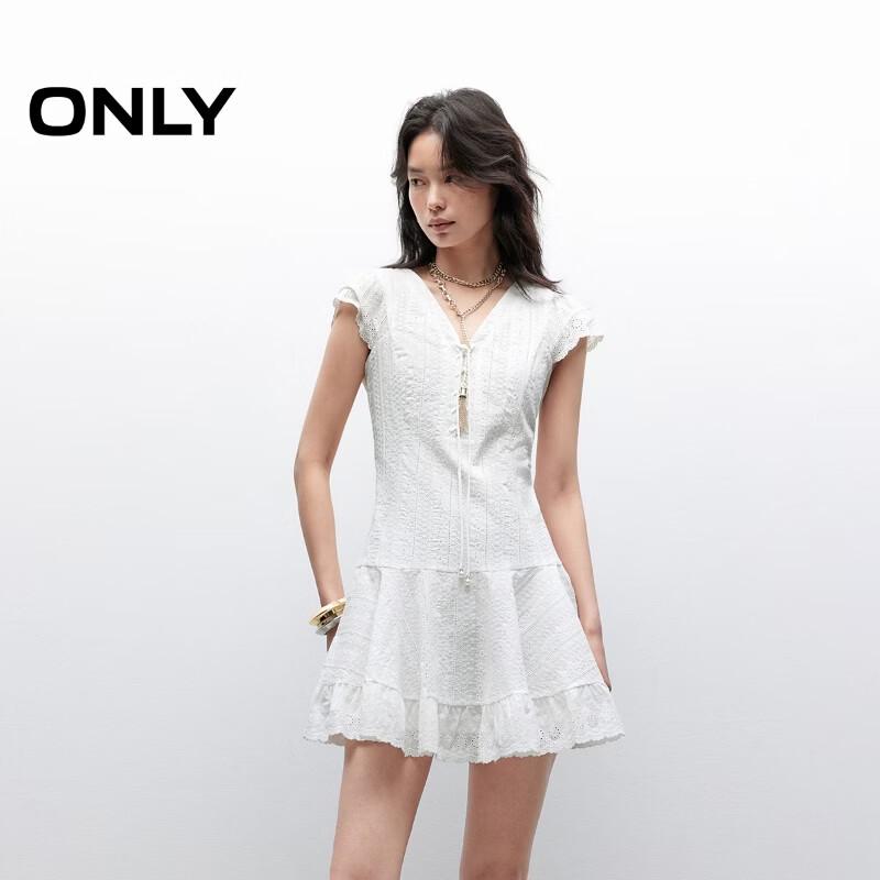 

ONLY 2025 Summer Sweet Solid V-Neck Fly Sleeve A-Line Short Dress S