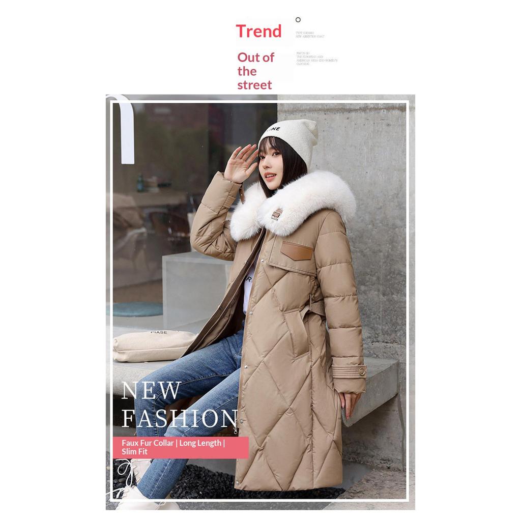 Slim-fit Big Fur Collar Mid-length Over-the-knee Padded Jacket Thickened Jacket
