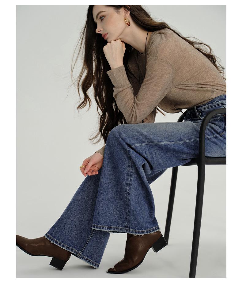 SELINE Shilin 2026 Retro Blue High-End Micro-Flare Jeans