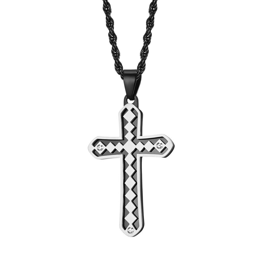 New Original Titanium Steel Men s Double-layer Hollow Cross Pendant Stainless Steel Personalized Chain Pendant
