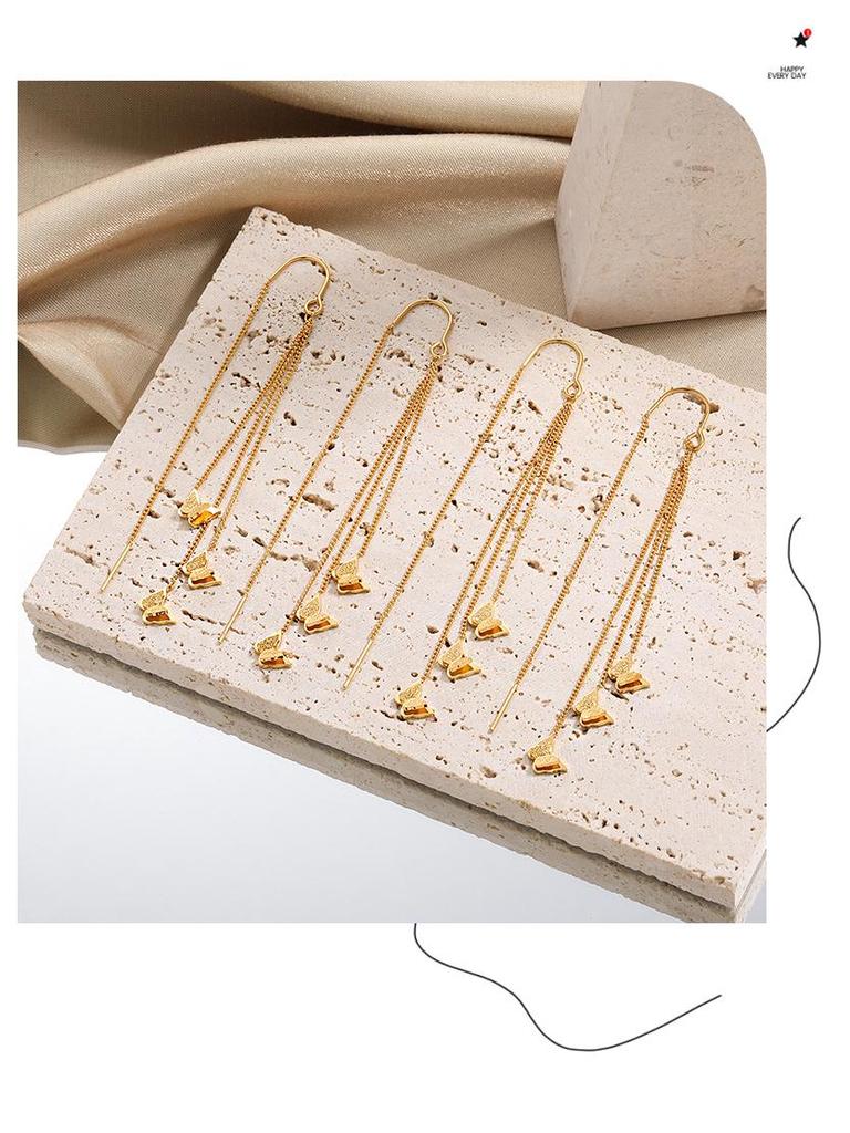 Fresh Sweet Long Butterfly Earrings for Women, Gold-Plated Titanium Steel, Fashionable and Unique Design from South Korea’s Dongdaemun
