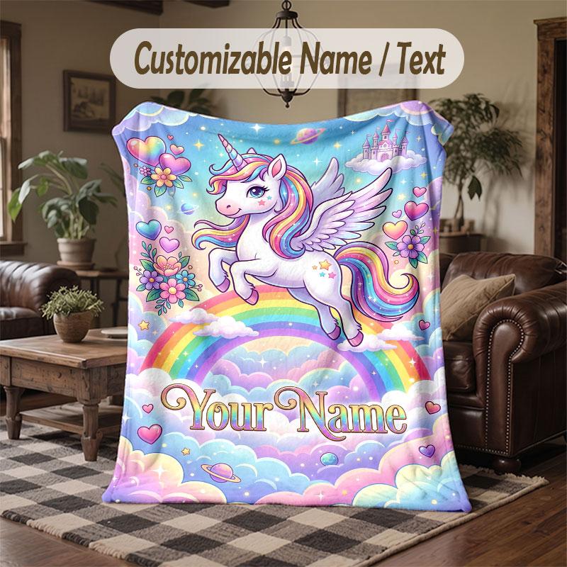 Coperta da divano a tema unicorno con nome personalizzato, coperta morbida e accogliente per casa, divano, letto