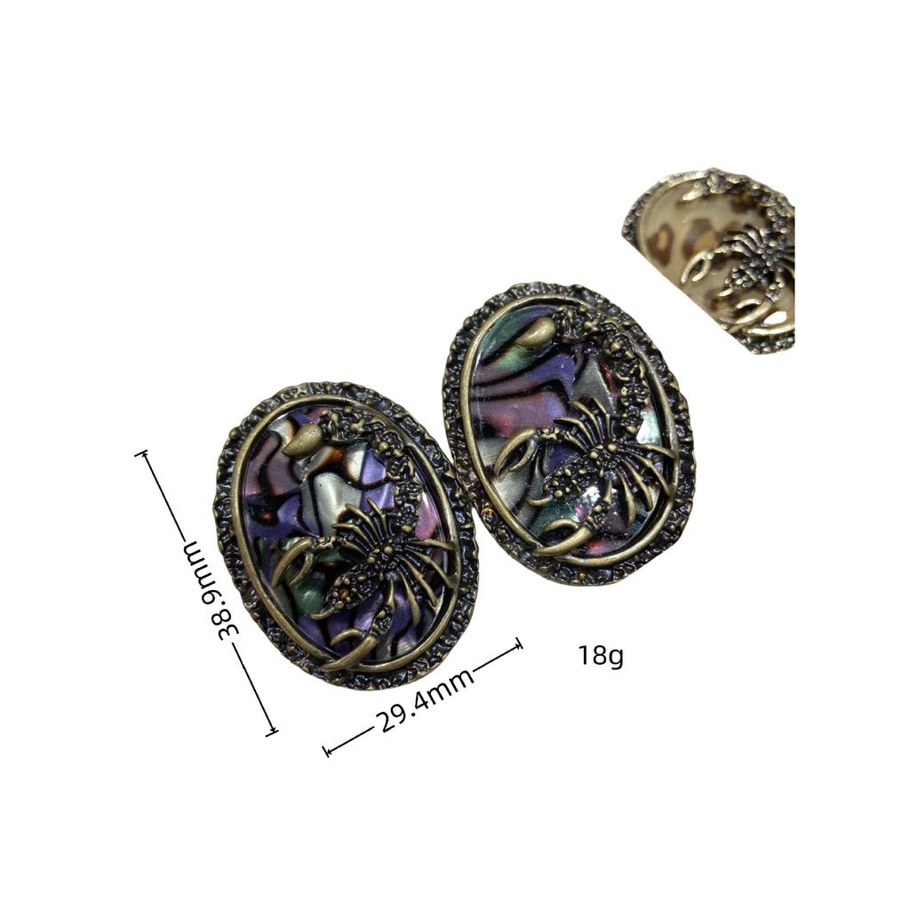Medieval Vintage Western Antique Court Style Oval Relief Stud Earrings Luxury Gold-Plated Scorpion Exaggerated Earrings