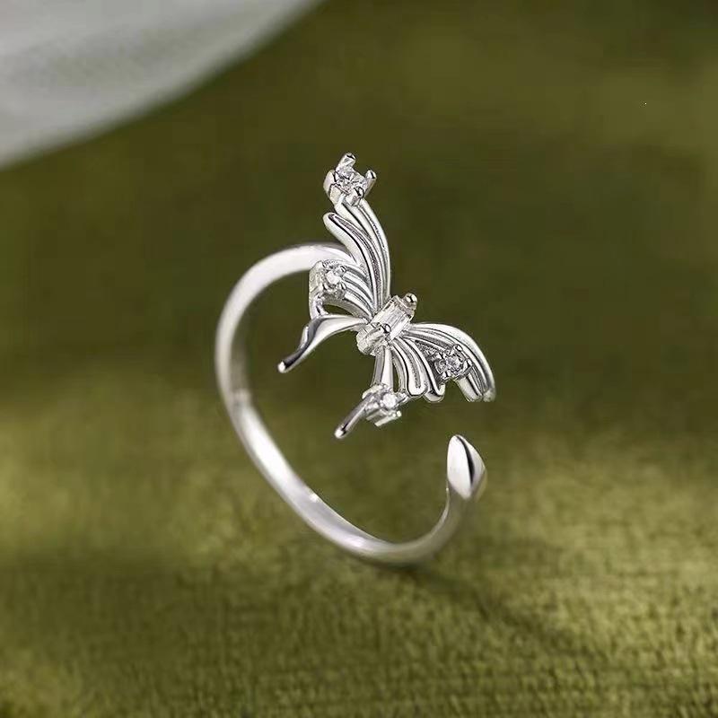 Exquisite 3D Butterfly S925 Silver Plated Ring for Women