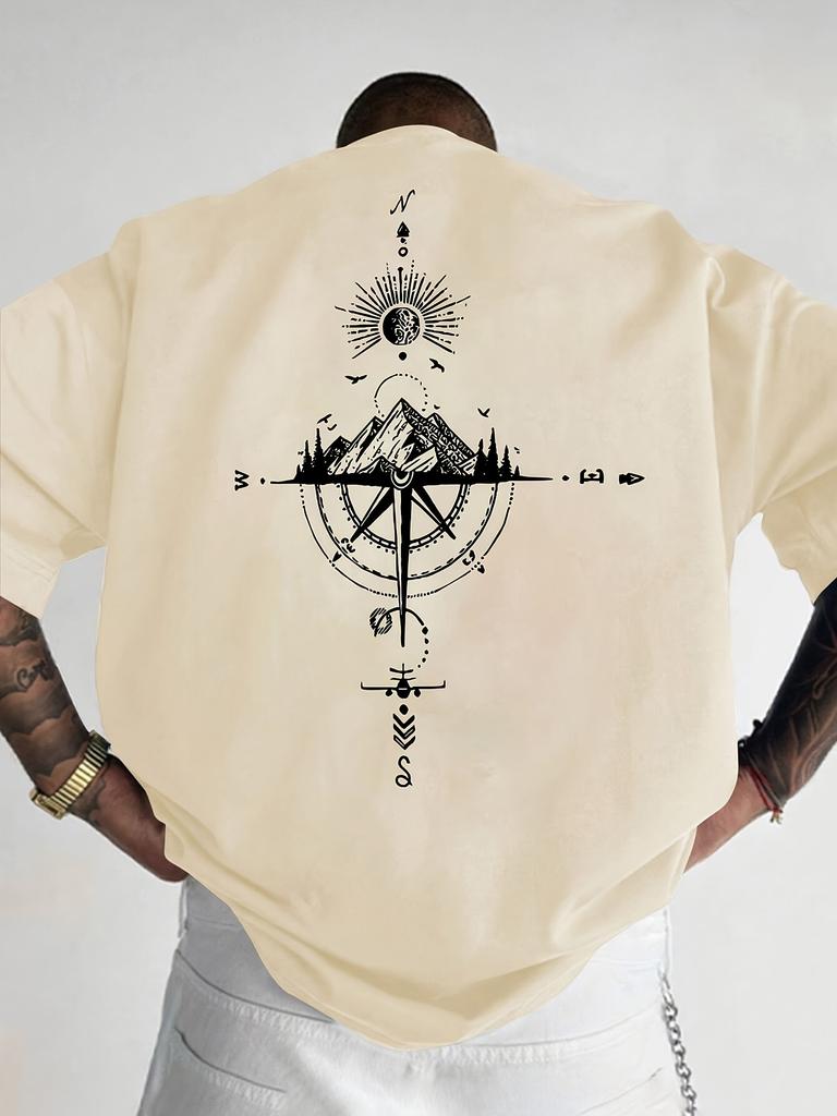 Golden Compass Rose Mountain Print 100 Cotton Men Woment Tshirt Summer Autumn Daily Sports Casual Loose Street Short Sleeve