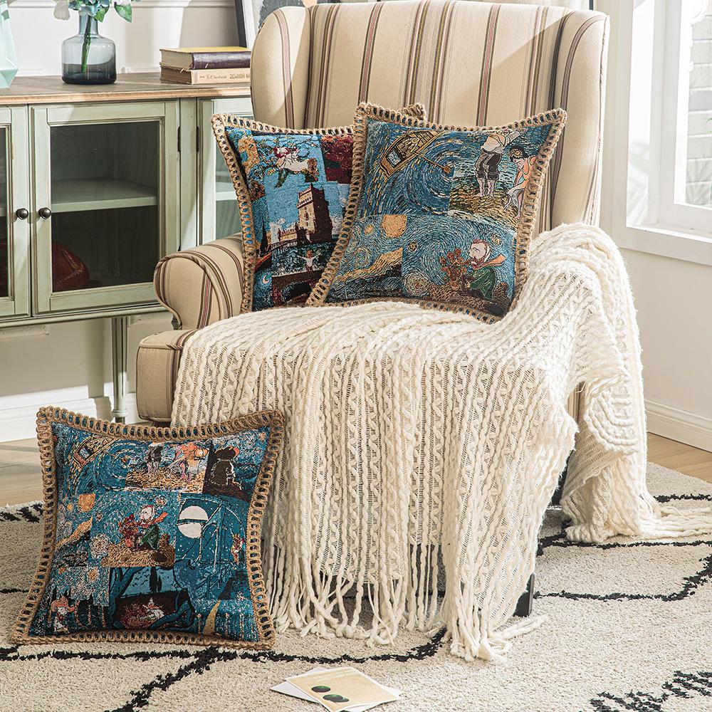 Mediterranean Artist Striped Pillowcase Home Living Room Sofa Art Deco Cushion Cover Study Long Sitting Pillow