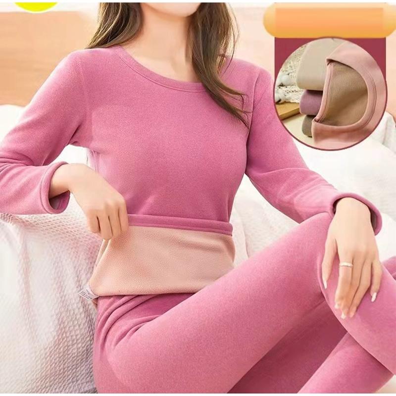 Зимний круглый вырез термобелье женский толстый теплый комплект с длинным рукавом — фото 9