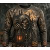 Men Vintage Halloween Long Sleeve T-shirt Grim Reaper Scarecrow