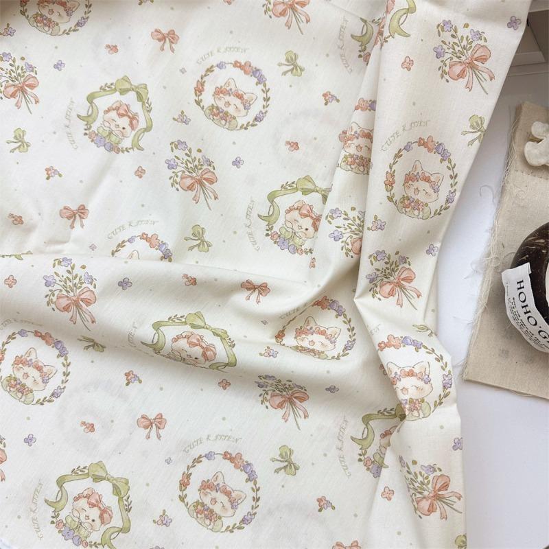 0.5m Pure Cotton Rabbit Printed Plain Weave Poplin Fabric for Sewing Dresses Tablecloths Decorative Cloth Handmade DIY Fabrics