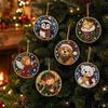 DIY Pearl Pendant Painting Set Full Pearl Beads Art Kit Lace Round Acrylic Pendants for Xmas Tree Decor Making