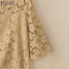 ZANZEA Women Summer Round Neck 3/4 Sleeve Casual Patchwork Lace Crochet Blouse