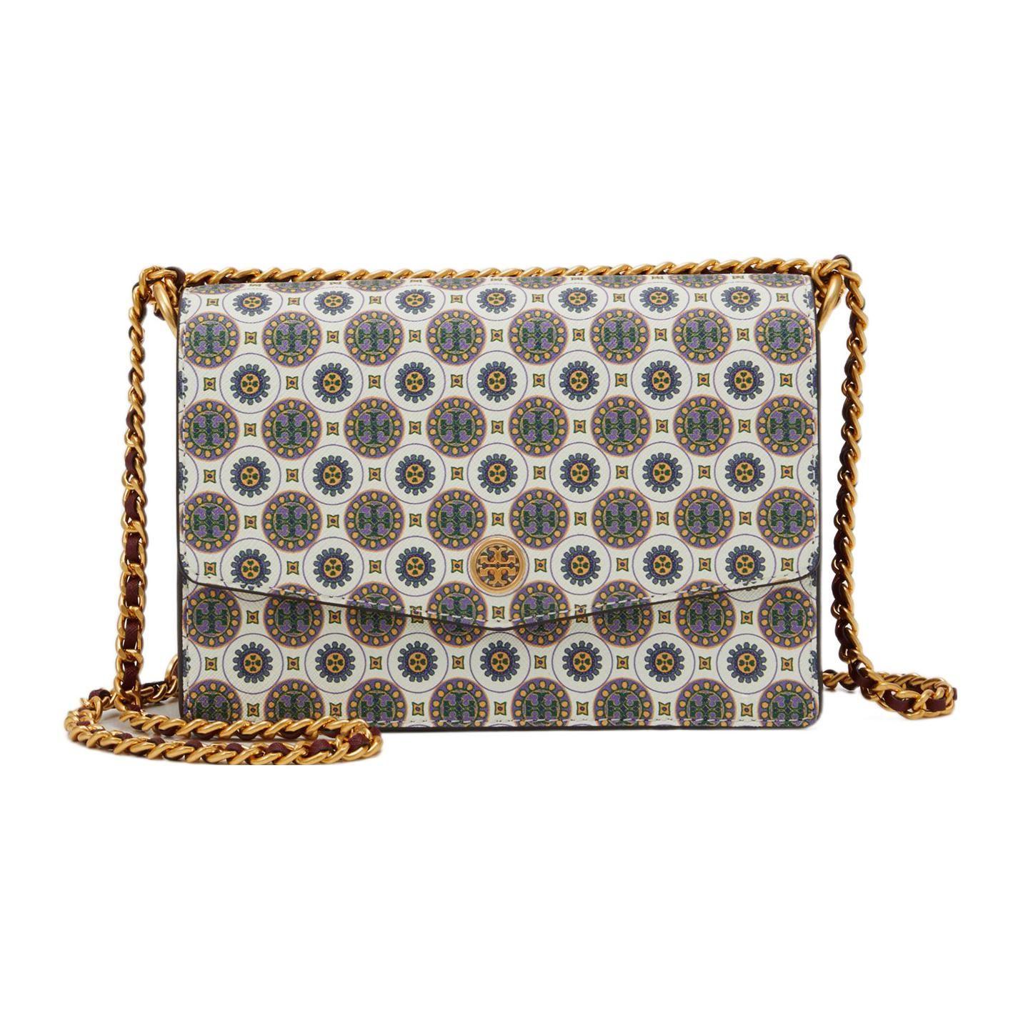 

Tory Burch Robinson Pattern Printed Magnetic Closure Leather Chain Shoulder Crossbody Mini Bag Women Bags White Multicolor 71972-802 Basic Set (Bag+Dust Bag)