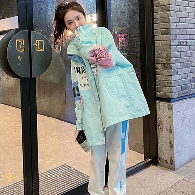 Giacca a vento larga coreana da donna moda autunnale color block casual da lavoro cappotto