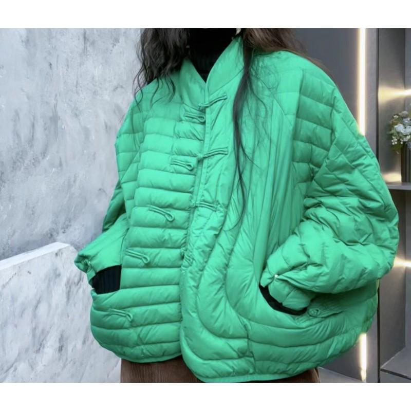 Womens Short Puffer Jacket With Stand Collar Button 90% White Duck Down Fill Lightweight Warm Outerwear