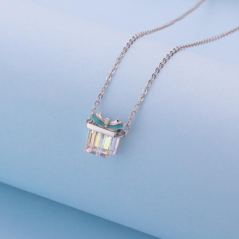 

Ожерелье из стерлингового серебра 925 пробы с кристаллом Авроры и бантом - Геометрическая подвеска в корейском стиле для женщин 925 Sterling Silver