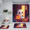 Ensemble de Rideau de Douche Fantôme d'Halloween Avec Tapis Antidérapants, Couvercle de Siège de Toilette, Tapis de Bain, Tissu Polyester Résistant à l'Eau Avec 12 Crochets