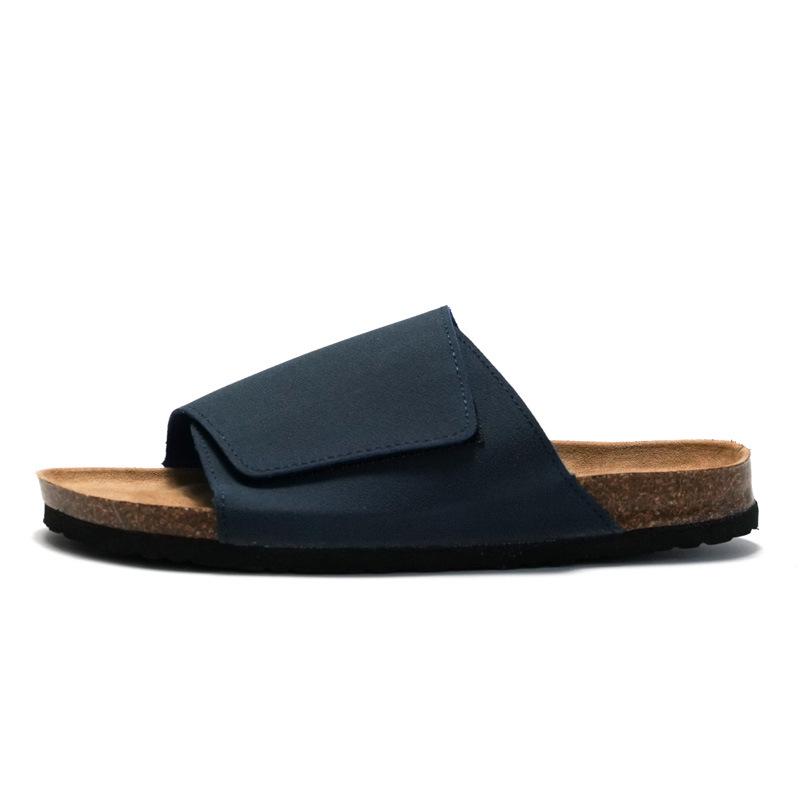 Ruizu Men's Cork Slippers: Trendy Frosted Leather Flip Flops for Beach or Casual Wear.