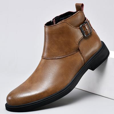 Classic High Top Boots Men Shoes Autumn Winter Men Casual Leather Shoes Buckle Side Zipper Boots Man Ankle Boots Pointed Toe Low