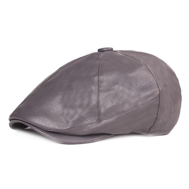 Leather Octagonal Cap Ms. Leather Cap Winter Beret Hat Hat Literary Youth Fashion Hat