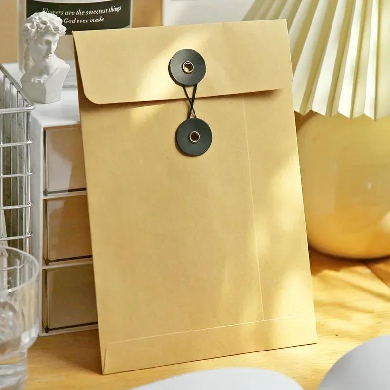 Kraft Paper Envelope Vintage Winding Ticket File Documents Bag with Button String Tie Retro Business Greeting Cards Storage Bag