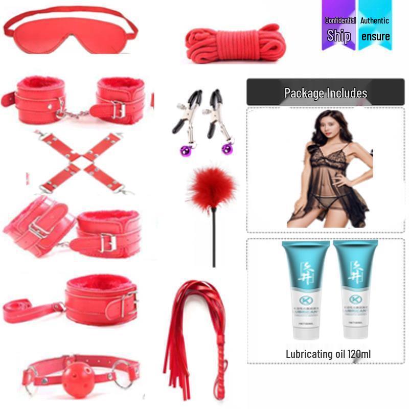 Flirty Bondage Set: Leather Handcuffs, Whip, Collar & Nipple Clamps