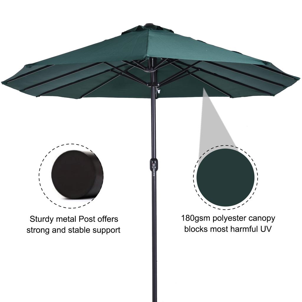 4.6m Double Garden Parasol Green