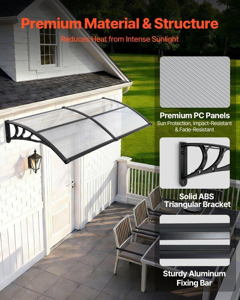 Awnings for Door Entrance, 38 X 78 In, Exterior Front Door Window Awnings with Drainage & ABS Bracket, Rain Snow Sun Protection, Overhang