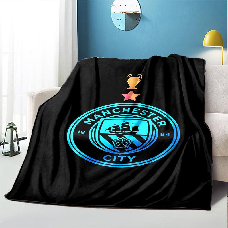 Manchester City FC Pattern Blanket for Home Decoration, Bed, Sofa, Car Travel, Camping, Suitable for All Seasons, Birthday Christmas Gift