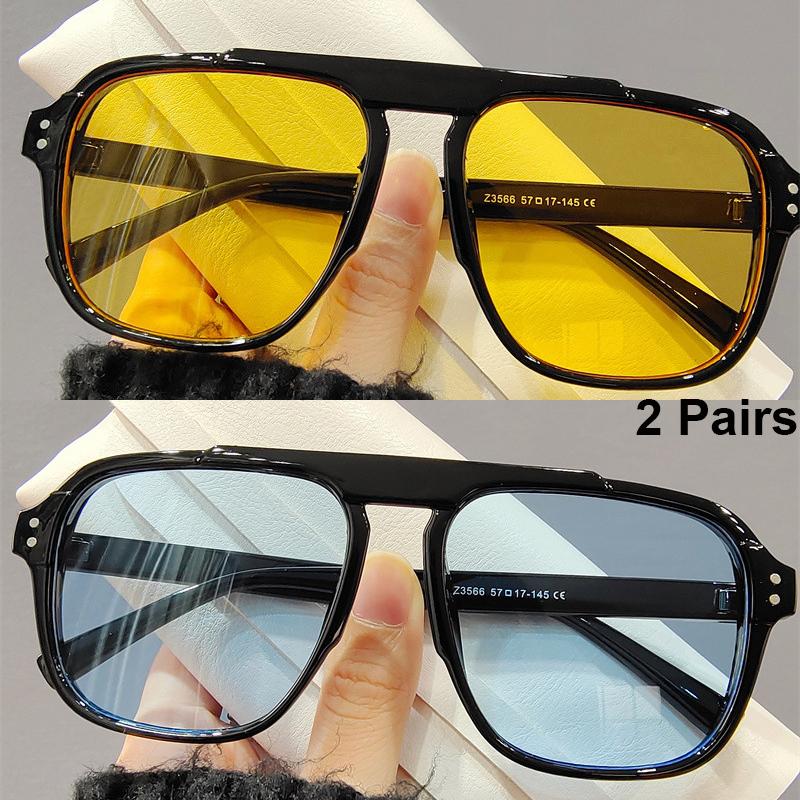 2 Pairs Square Pilot Sunglasses Men Fashion Oversized Korean Style Outdoor Shades Women Trendy Simple Solid Color Sun Glasses
