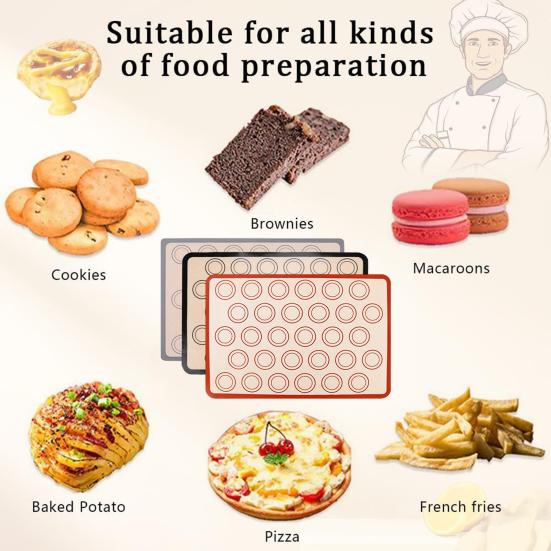 Backmatte 30-Ring Silikon Antihaft Hitzebeständig 0,4 mm Dicke Ofen Kühlschrank Sicher Backhilfe mit Anti-Rutsch-Kanten Küchenmatte