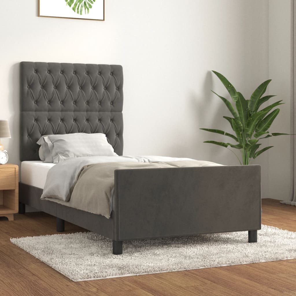Bed Frame without Mattress Dark Grey 90x190 cm Velvet