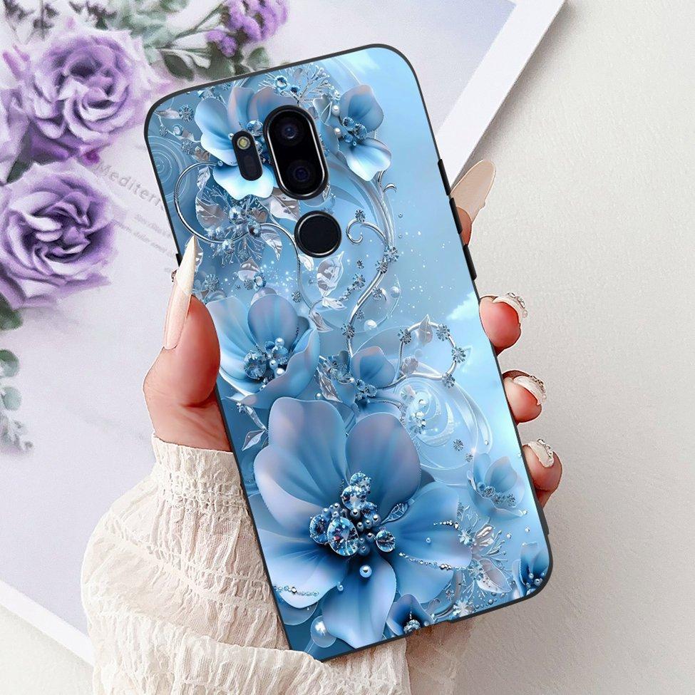 Para LG G7 ThinQ Funda Silicona Negra Gato Lindo Flores de Moda Trasera Pintada Genial Para LG G7ThinQ Funda de Teléfono LMG710EM