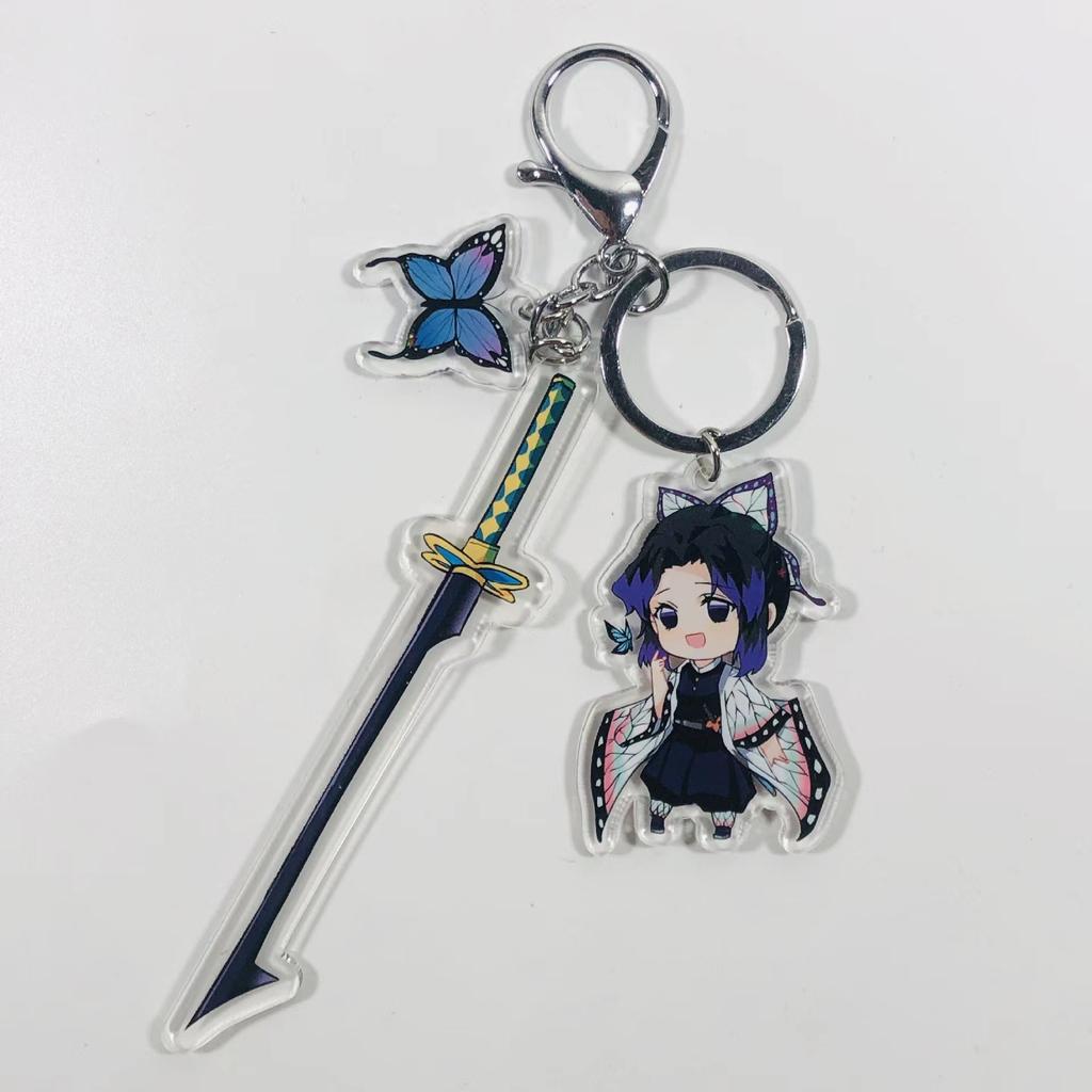 Demon Slayer Keychain Acrylic Charm with Sword Tanjiro Zenitsu Nezuko Anime Cosplay Accessories