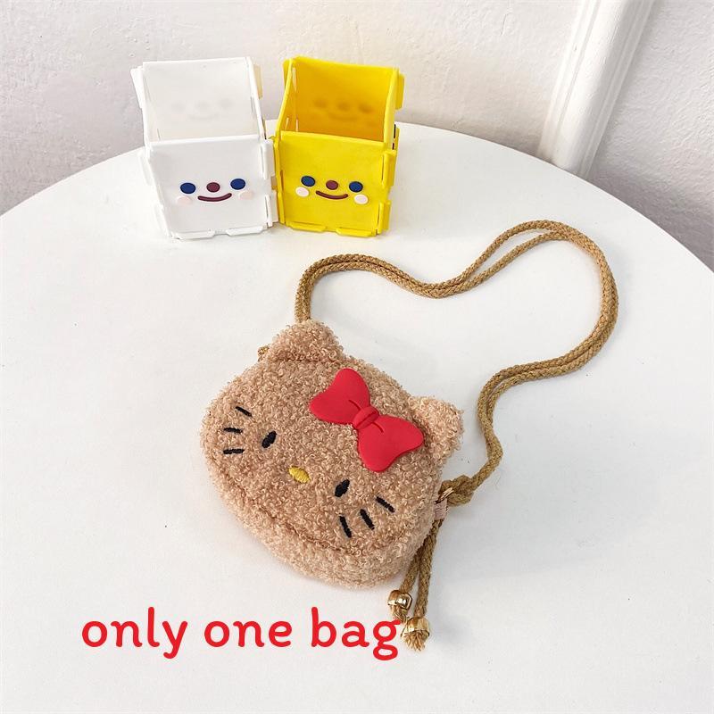 Hello Kitty Cartoon Plush Mini Crossbody Bag For Kids With Zipper Closure