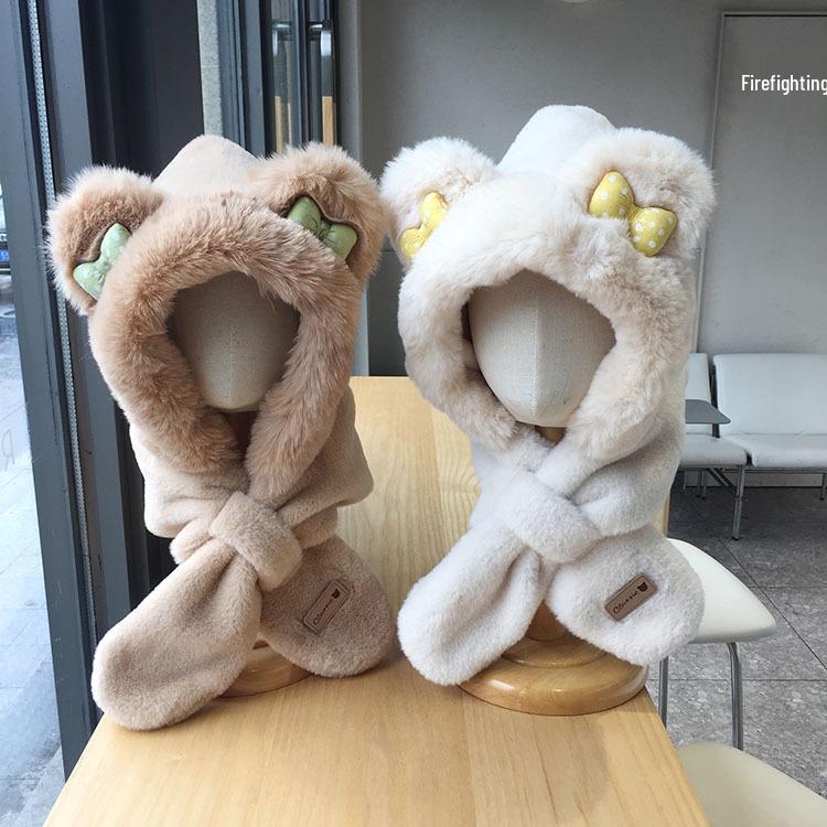 Cozy Fleece-Lined Winter Hat & Scarf with Cute Bow and Ear Protection for Kids