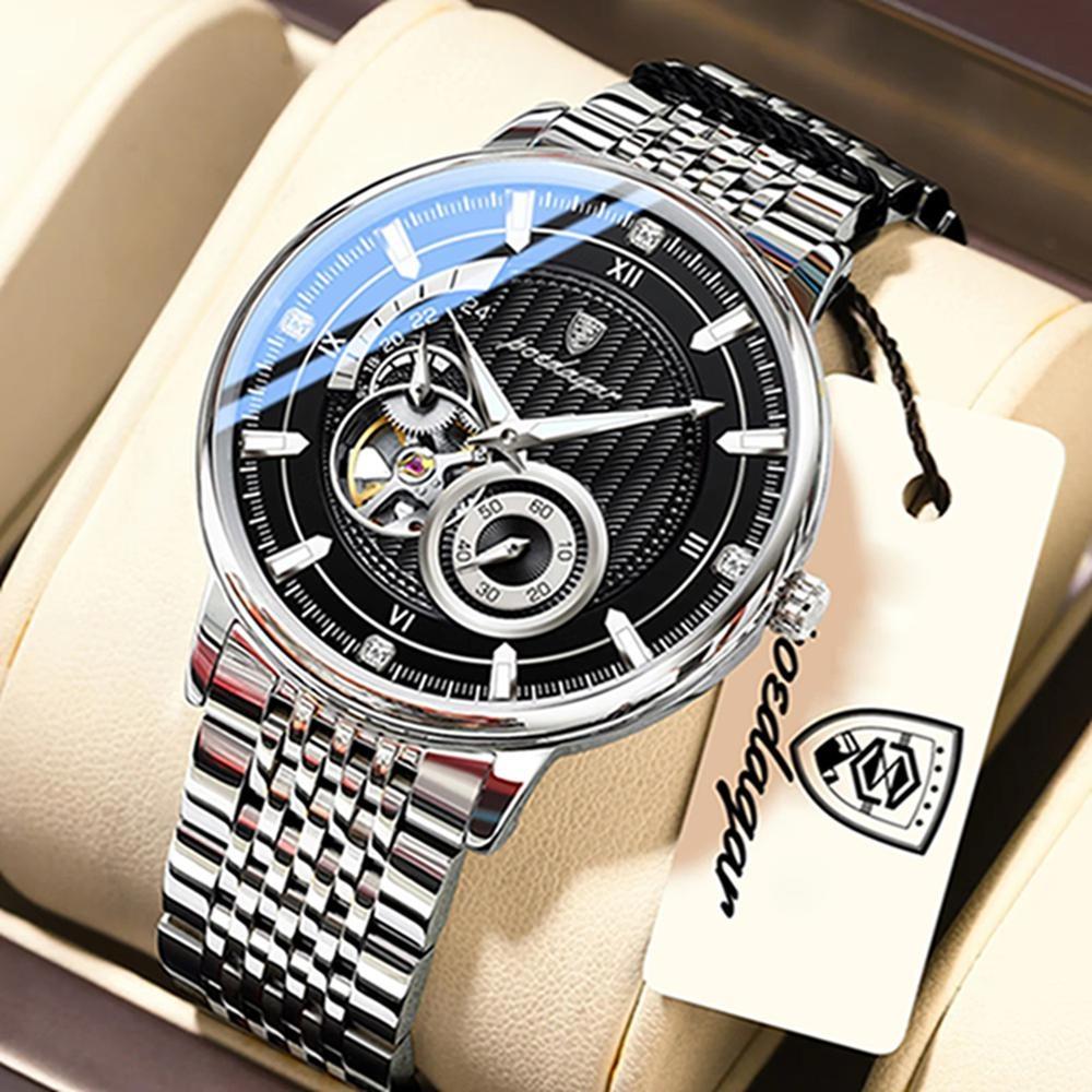 POEDAGAR Moda İş Erkek Saati Su Geçirmez Aydınlık Oyuklu Tourbillon Erkek Saat Otomatik Mekanik Saatler