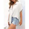 2025 Summer Women's Casual Solid Color Button Short Sleeve Shirt