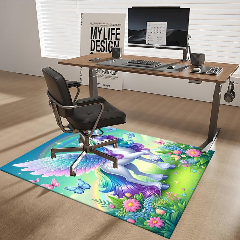 1pc Rainbow Unicorn Office Chair Mat - Anime Cartoon Design, Non-Slip Carpet for Home and Office Decor, Suitable for All Seasons.H016