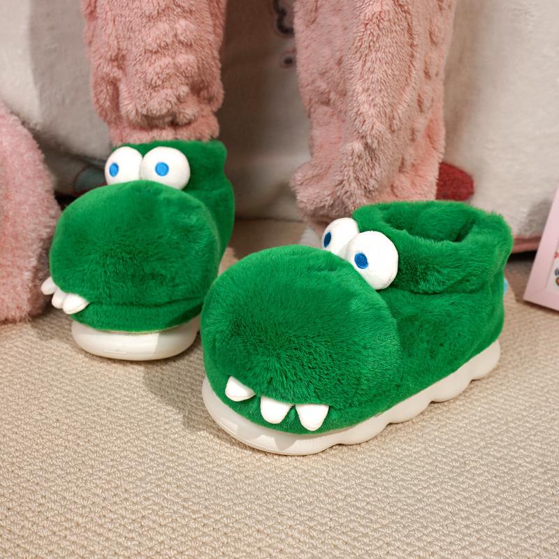 Winter Warme Schuhe Frau Mann Indoor Flauschige Hausschuhe Niedlicher Cartoon Krokodil Dicke Sohle Weiches Plüsch Paare Zuhause Boden Schneestiefel