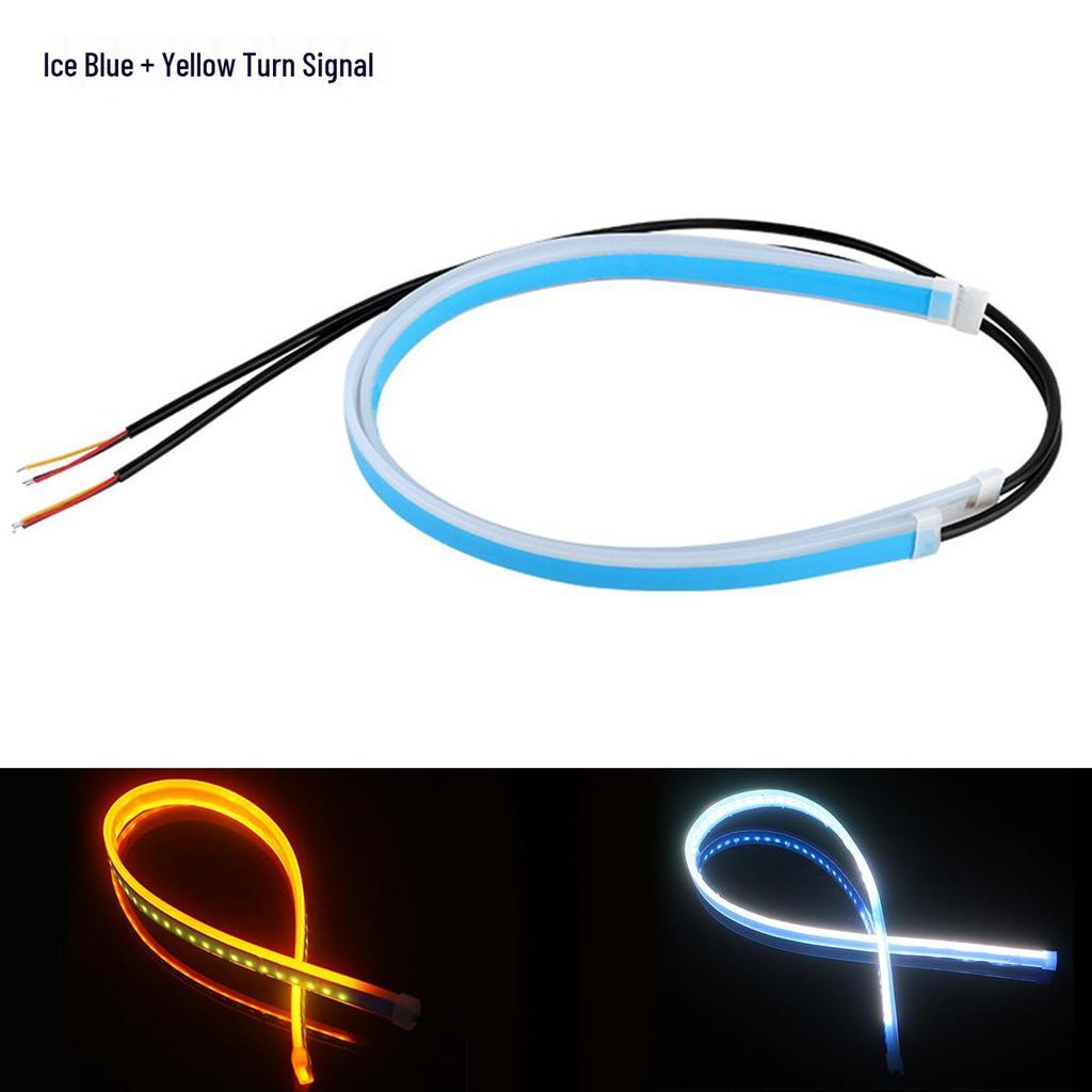 Ultra-Thin Daytime Running Light & Flowing Turn Signal Strip - Soft Silicone, White & Yellow Light with Scanning Start Style