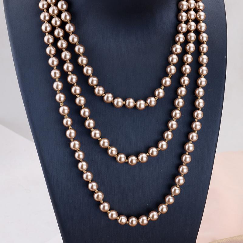 Fashion Elegant Imitation Pearl Necklace For Women's Knot Multi-layer Long Sweater Chain Clothing Accessories