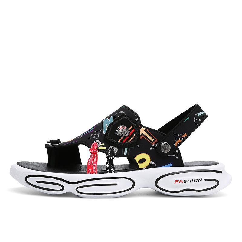 

Summer new slippers men s wear trend sports driving sandals beach fashion graffiti platform sandals 44 чёрный