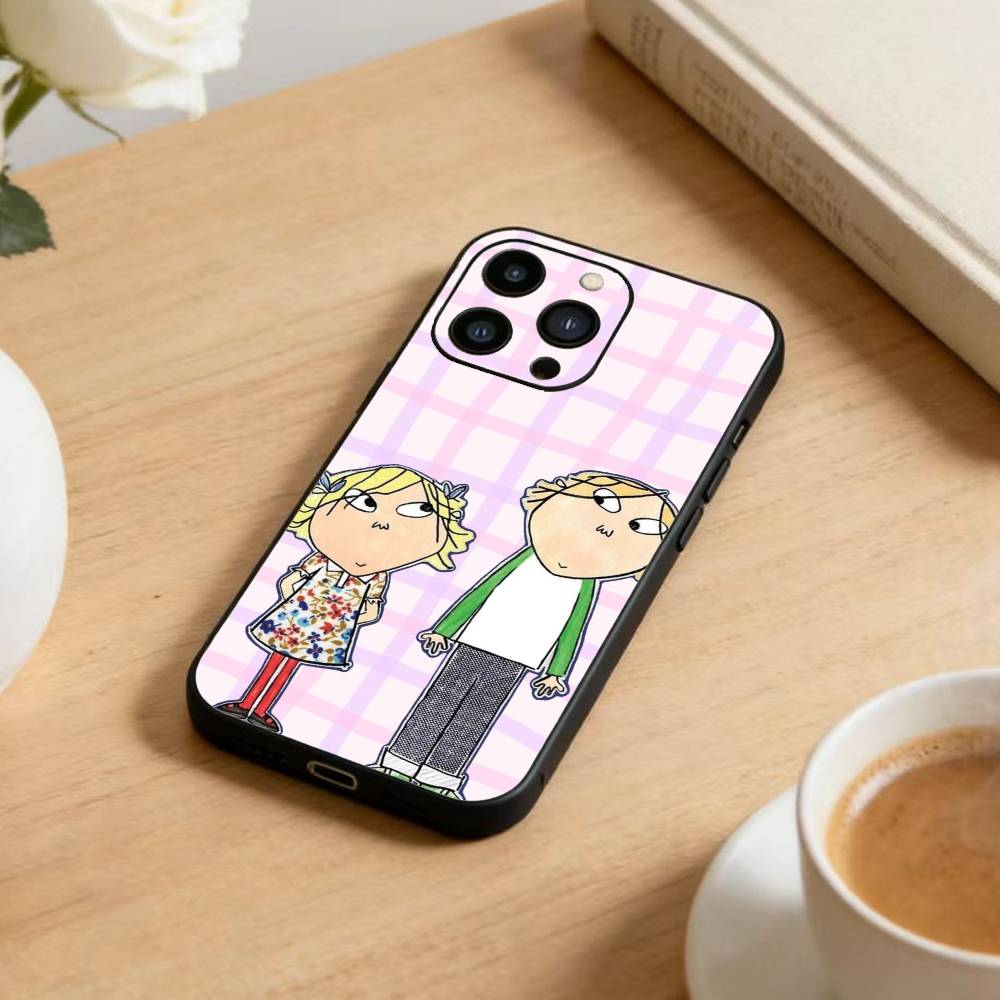 D-Charlie and Lola Cartoon Phone Case For iPhone 17 16 15 14 13 12 Max Plus Silicone Black Cover